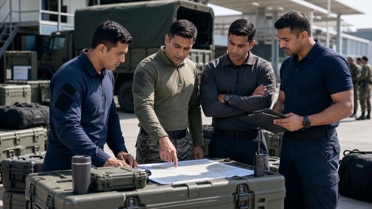 Ex-service professionals coordinating logistics plans